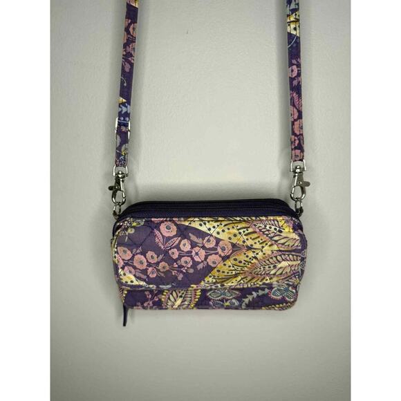 NWT Vera Bradley All in One Quilted Crossbody for Iphone 6 Batik Leaves Purple - Picture 1 of 9